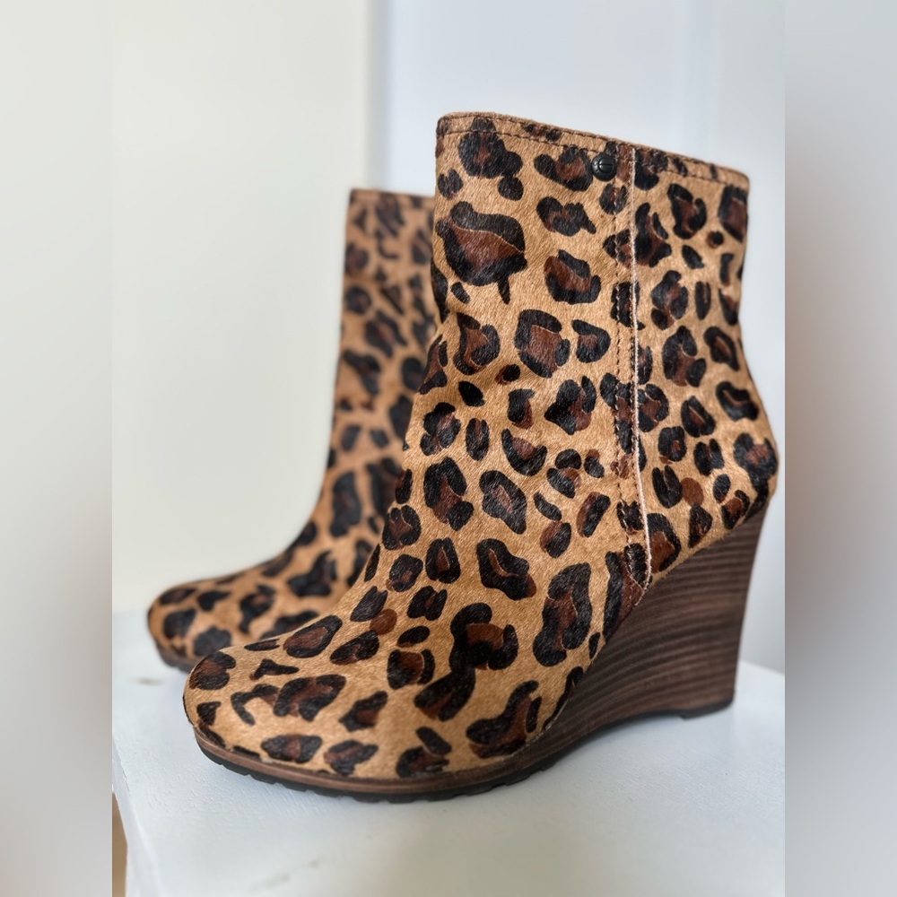 Leopard Print Wedge Ankle Boots